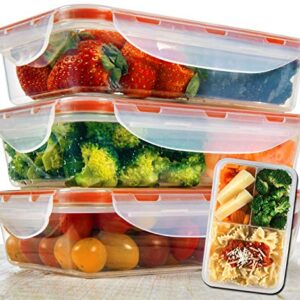 Bento Lunch Box 3pcs set 24oz - Meal Prep Containers Microwavable - BPA Free - External Leak Proof - Portion Control Containers - Food Prep Containers Dishwasher Friendly - Snap Locking Lid