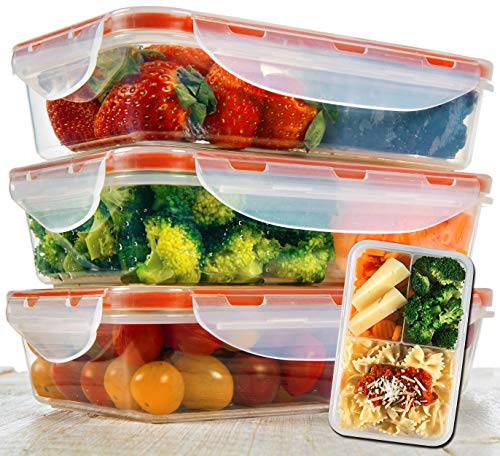 Bento Lunch Box 3pcs set 24oz - Meal Prep Containers Microwavable - BPA Free - External Leak Proof - Portion Control Containers - Food Prep Containers Dishwasher Friendly - Snap Locking Lid