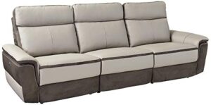 homelegance laertes two-tone power reclining sofa top grain leather fabric match, light grey