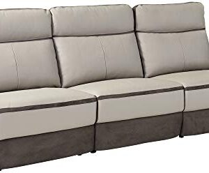 Homelegance Laertes Two-Tone Power Reclining Sofa Top Grain Leather Fabric Match, Light Grey