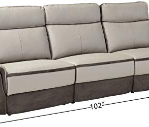 Homelegance Laertes Two-Tone Power Reclining Sofa Top Grain Leather Fabric Match, Light Grey