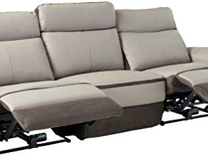 Homelegance Laertes Two-Tone Power Reclining Sofa Top Grain Leather Fabric Match, Light Grey