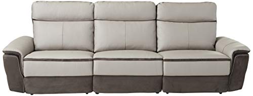 Homelegance Laertes Two-Tone Power Reclining Sofa Top Grain Leather Fabric Match, Light Grey