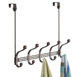 mDesign Decorative Closet Over Door or Wall Mount 10 Hook Metal Storage Organizer Rack for Coats, Hoodies, Hats, Scarves, Purses, Leashes, Bath Towels, Robes - Hyde Collection - Bronze