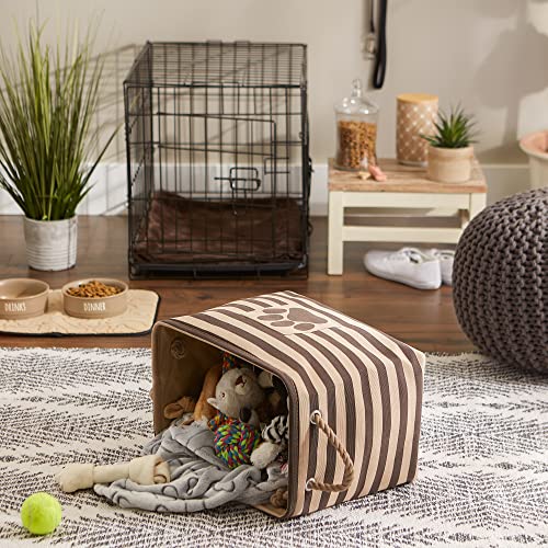 Bone Dry Pet Storage Collection Striped Paw Patch Bin, Medium Rectangle, Brown