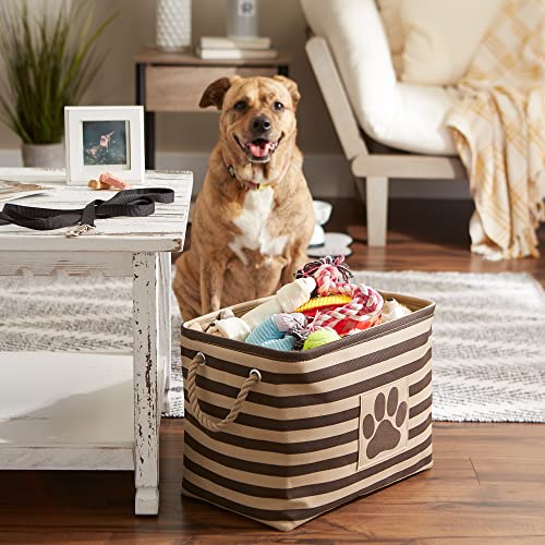 Bone Dry Pet Storage Collection Striped Paw Patch Bin, Medium Rectangle, Brown