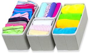 simple houseware foldable cloth storage box closet dresser drawer divider organizer basket bins for underwear bras, gray (set of 4)