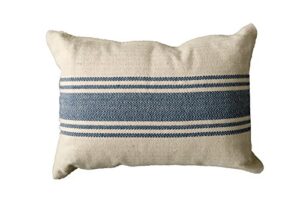 creative co-op da6448 cream cotton canvas pillow with blue stripes