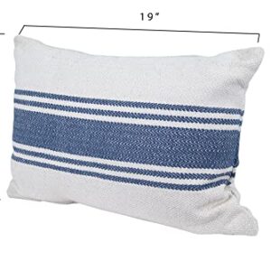 Creative Co-Op DA6448 Cream Cotton Canvas Pillow with Blue Stripes