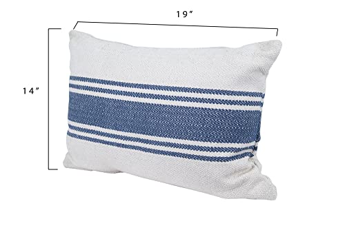 Creative Co-Op DA6448 Cream Cotton Canvas Pillow with Blue Stripes