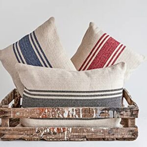 Creative Co-Op DA6448 Cream Cotton Canvas Pillow with Blue Stripes