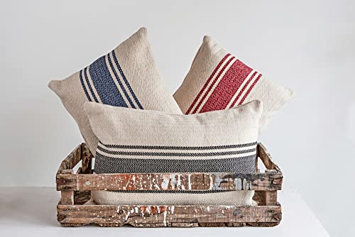 Creative Co-Op DA6448 Cream Cotton Canvas Pillow with Blue Stripes