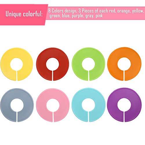 Caydo 72 Pieces 8 Colors Clothing Size Dividers Round Hangers Closet Dividers with Marker Pen