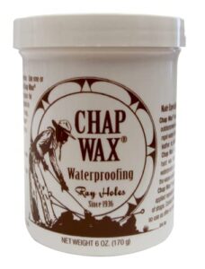 ray holes leather care products chap wax - protects and waterproofs leather chaps, boots, and other gear, made in the usa, 6 ounce container