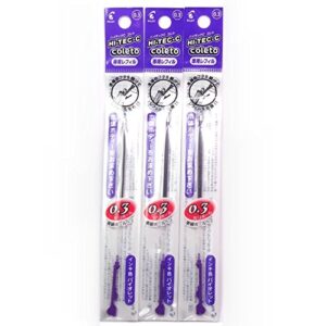 pilot hi-tec-c coleto gel ink pen refill 0.3mm, violet, × 3 packs/total 3 pcs (japan import) [komainu-dou original package]