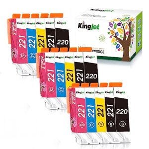 kingjet compatible for canon 220 221 ink cartridges, replacement for canon pgi-220 pgi220 cli-221 cli221 work with pixma mp560 mp620 mp620b mp640 mp980 mp990 mx860 ip3600 ip4600 ip4700, 15 pack