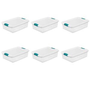 sterilite 14968006 32 quart/30 l latching box with clear base, white lid and colored latches, 6-pack