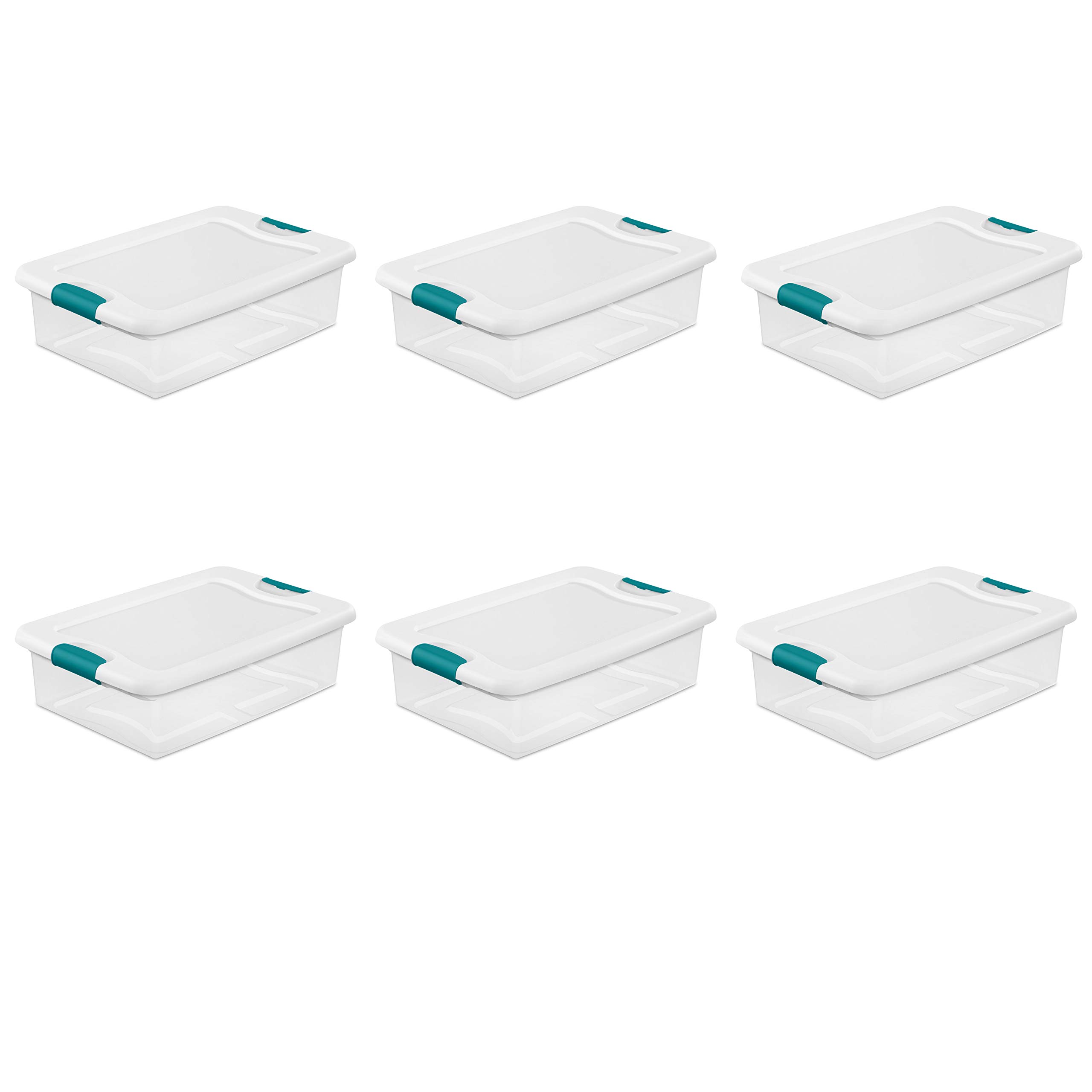 Sterilite 14968006 32 quart/30 L Latching Box with Clear Base, White Lid and Colored Latches, 6-Pack