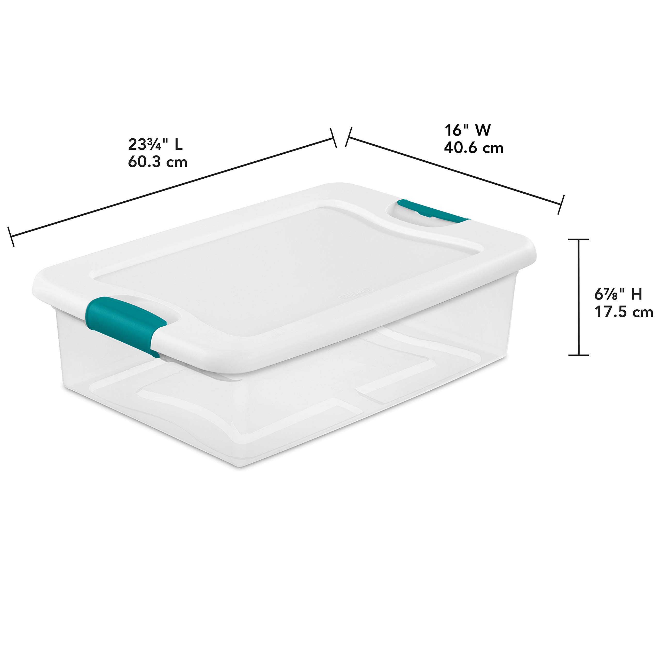 Sterilite 14968006 32 quart/30 L Latching Box with Clear Base, White Lid and Colored Latches, 6-Pack