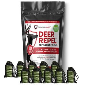 deer repel deer repellent plants pouches - stop deer and rabbits eating plants trees gardens and vegetables - 10 pack lasts 12 months - all natural ingredients