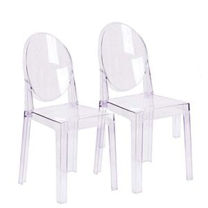 2xhome - set of two (2) - clear - large size - modern ghost side chair ghost chair clear victoria chairs dining room chair - accent seat - lounge no arms armless arm less chairs