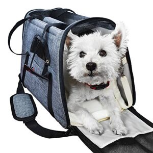 ess and craft pet carrier airline approved | side loading travel bag with sturdy bottom & fleece cushion | ventilated pouch with top handle, shoulder strap & zipper locks | for dogs, cats & others
