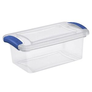 sterilite 7 quart see through storage box- stadium with latching lid and blue handle, case of 14