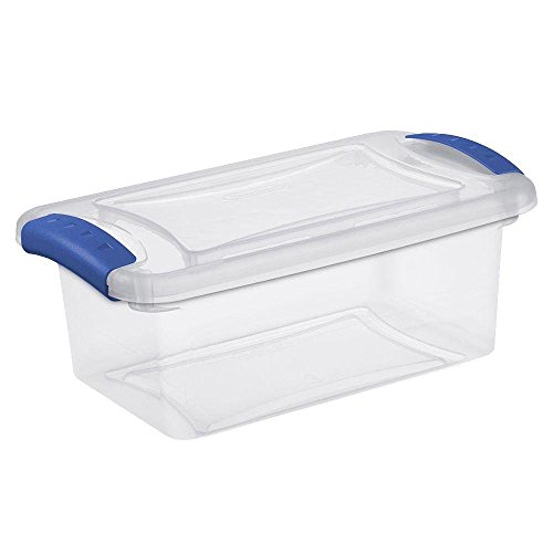 Sterilite 7 Quart See Through Storage Box- Stadium with Latching Lid and Blue Handle, Case of 14