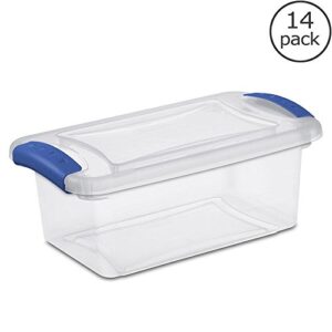 Sterilite 7 Quart See Through Storage Box- Stadium with Latching Lid and Blue Handle, Case of 14