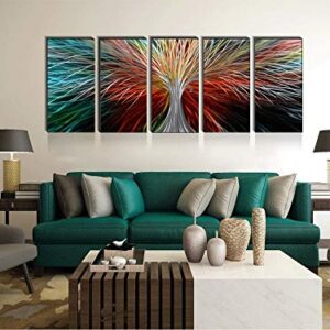 Yihui Arts Multi-Colored Tree Metal Wall Art, 3D Wall Art for Modern and Contemporary Decor, Decorative Hanging in 5-Panels Measures 24"x 64", Works for Indoor and Outdoor Settings