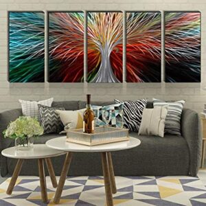 Yihui Arts Multi-Colored Tree Metal Wall Art, 3D Wall Art for Modern and Contemporary Decor, Decorative Hanging in 5-Panels Measures 24"x 64", Works for Indoor and Outdoor Settings