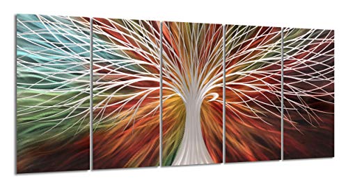 Yihui Arts Multi-Colored Tree Metal Wall Art, 3D Wall Art for Modern and Contemporary Decor, Decorative Hanging in 5-Panels Measures 24"x 64", Works for Indoor and Outdoor Settings