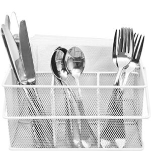 sorbus® utensil caddy — silverware, napkin holder, and condiment organizer — multi-purpose steel mesh caddy—ideal for kitchen, dining, entertaining, tailgating, picnics, and much more (white)