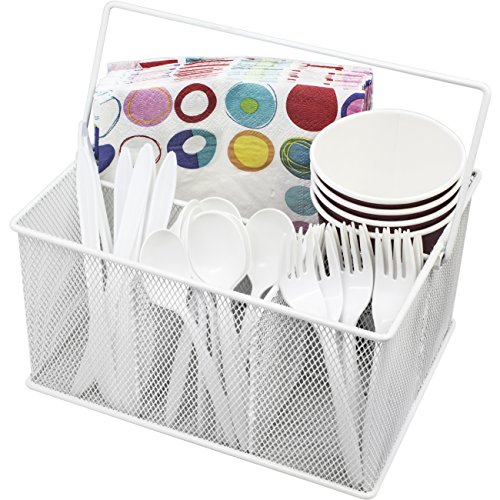 Sorbus® Utensil Caddy — Silverware, Napkin Holder, and Condiment Organizer — Multi-Purpose Steel Mesh Caddy—Ideal for Kitchen, Dining, Entertaining, Tailgating, Picnics, and Much More (White)