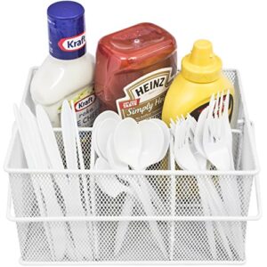Sorbus® Utensil Caddy — Silverware, Napkin Holder, and Condiment Organizer — Multi-Purpose Steel Mesh Caddy—Ideal for Kitchen, Dining, Entertaining, Tailgating, Picnics, and Much More (White)