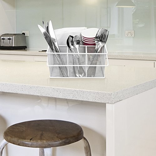 Sorbus® Utensil Caddy — Silverware, Napkin Holder, and Condiment Organizer — Multi-Purpose Steel Mesh Caddy—Ideal for Kitchen, Dining, Entertaining, Tailgating, Picnics, and Much More (White)