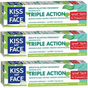 kiss my face triple action gel fluoride free toothpaste, 4.5 ounce (pack of 3)
