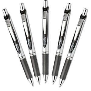pentel energel deluxe rtx retractable 0.7mm fine line metal tip liquid gel pen , black ink, 3 set, 5 pens per set
