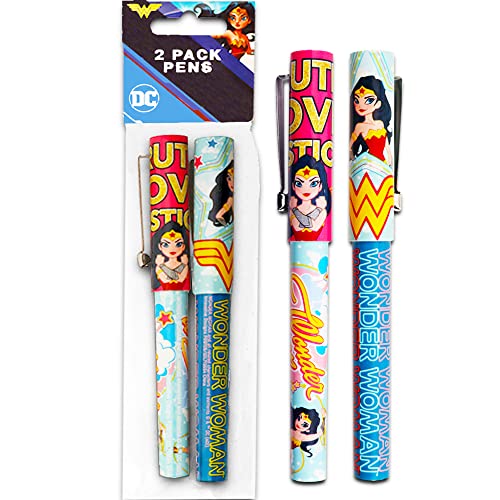 Wonder Woman Ballpoint Pens Bundle Set ~ 4 Deluxe Wonder Woman Pens and Stickers (Wonder Woman Office Supplies, School Supplies)