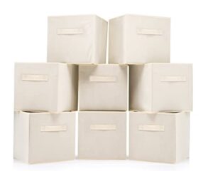 (8 pack) foldable storage boxes - cube basket storage bins - beige collapsible