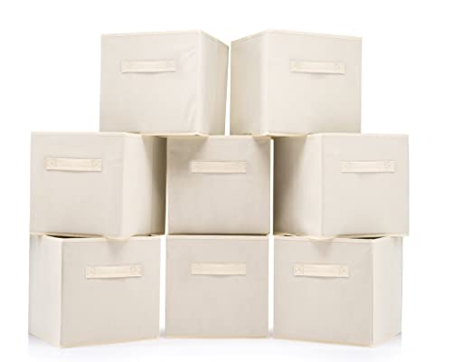 (8 PACK) Foldable storage boxes - Cube Basket storage bins - Beige collapsible