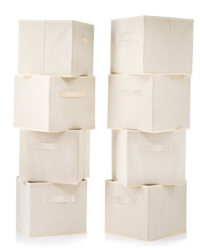 (8 PACK) Foldable storage boxes - Cube Basket storage bins - Beige collapsible