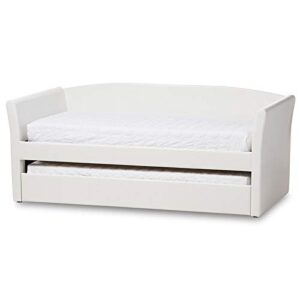 baxton studio camino modern and contemporary white faux leather upholstered daybed with guest trundle bed
