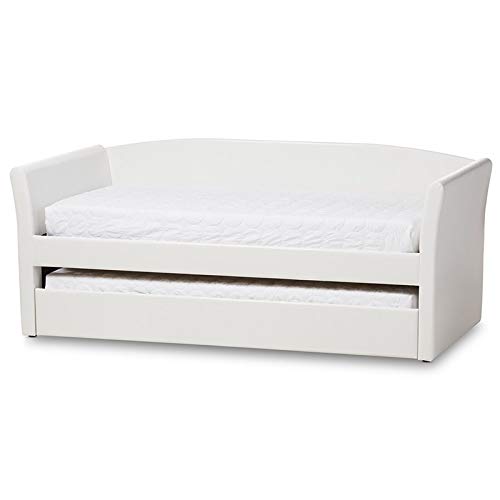 Baxton Studio Camino Modern and Contemporary White Faux Leather Upholstered Daybed with Guest Trundle Bed