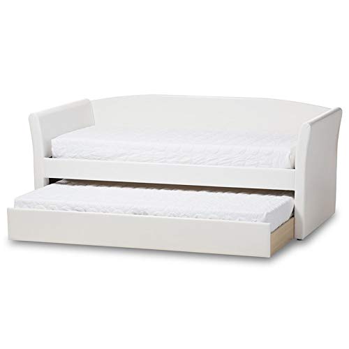 Baxton Studio Camino Modern and Contemporary White Faux Leather Upholstered Daybed with Guest Trundle Bed