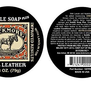 Bickmore Saddle Soap Plus - 2.8oz - Leather Cleaner & Conditioner with Lanolin - Restorer, Moisturizer, and Protector