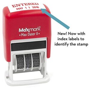 MaxMark Self-Inking Rubber Date Office Stamp with Entered Phrase & Date - RED Ink (Max Dater II), 12-Year Band