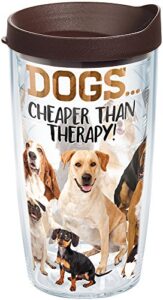 tervis plastic dog therapy tumbler with wrap and brown lid 16oz, clear