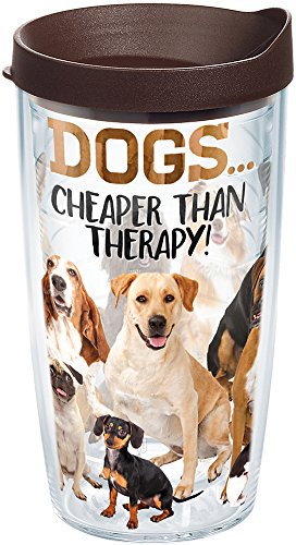 Tervis Plastic Dog Therapy Tumbler with Wrap and Brown Lid 16oz, Clear