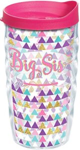 tervis plastic big sis tumbler with wrap and fuchsia lid 10oz wavy, clear